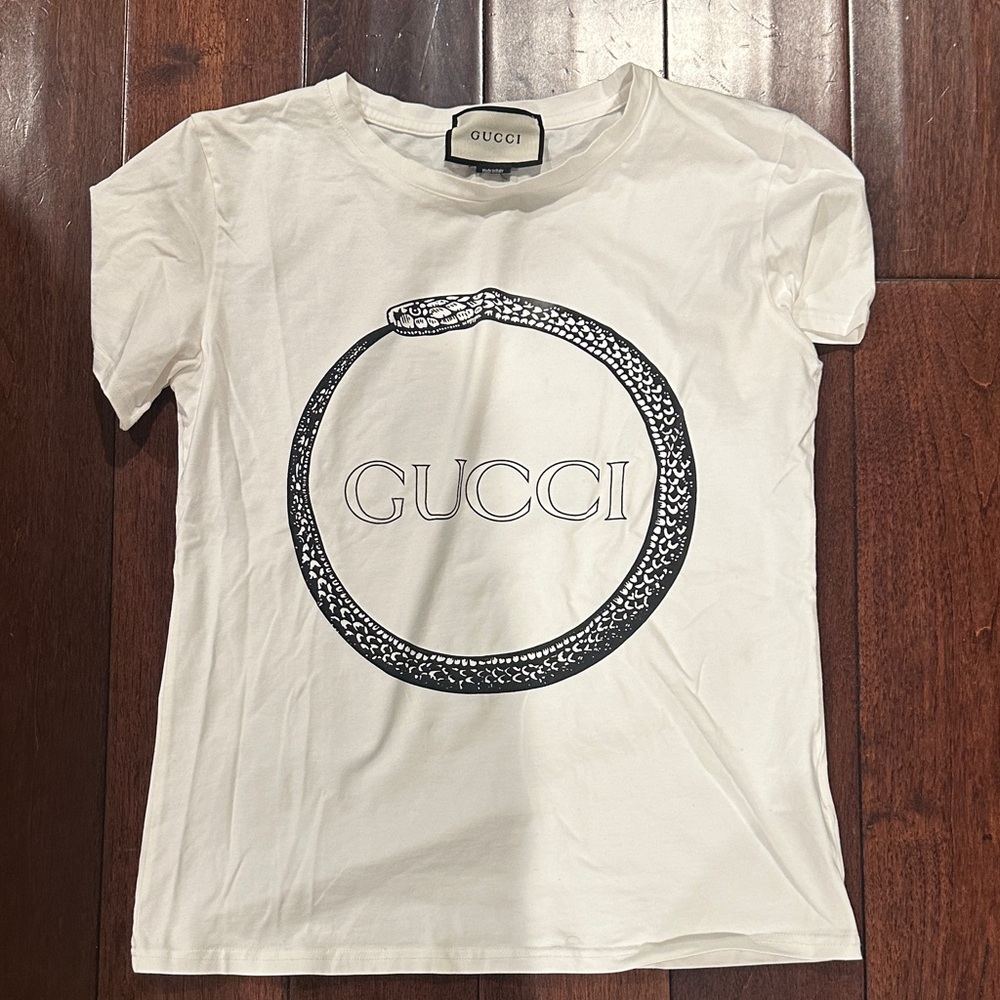 White Tee with Black Snake Circle Logo